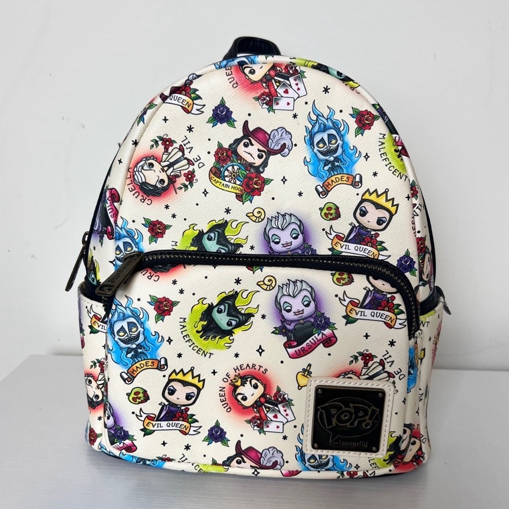 NWOT!! POP! by Loungefly Disney Villains Tattoo Allover Print Mini Backpack